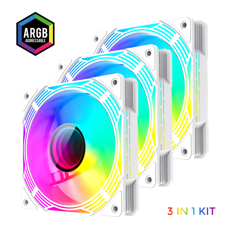 GAMEMAX KF300 WH, 120mm White frame ARGB Fan 3 in 1 Kit GAMEMAX KF300 WH, 120mm White frame ARGB Fan 3 in 1 Kit